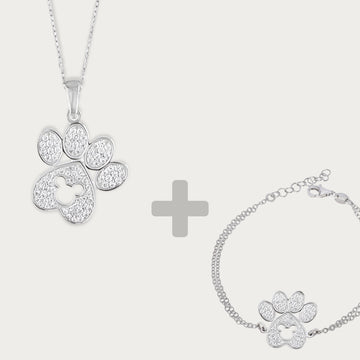 Silver Mickey Mouse Paw Necklace Bracelet Set