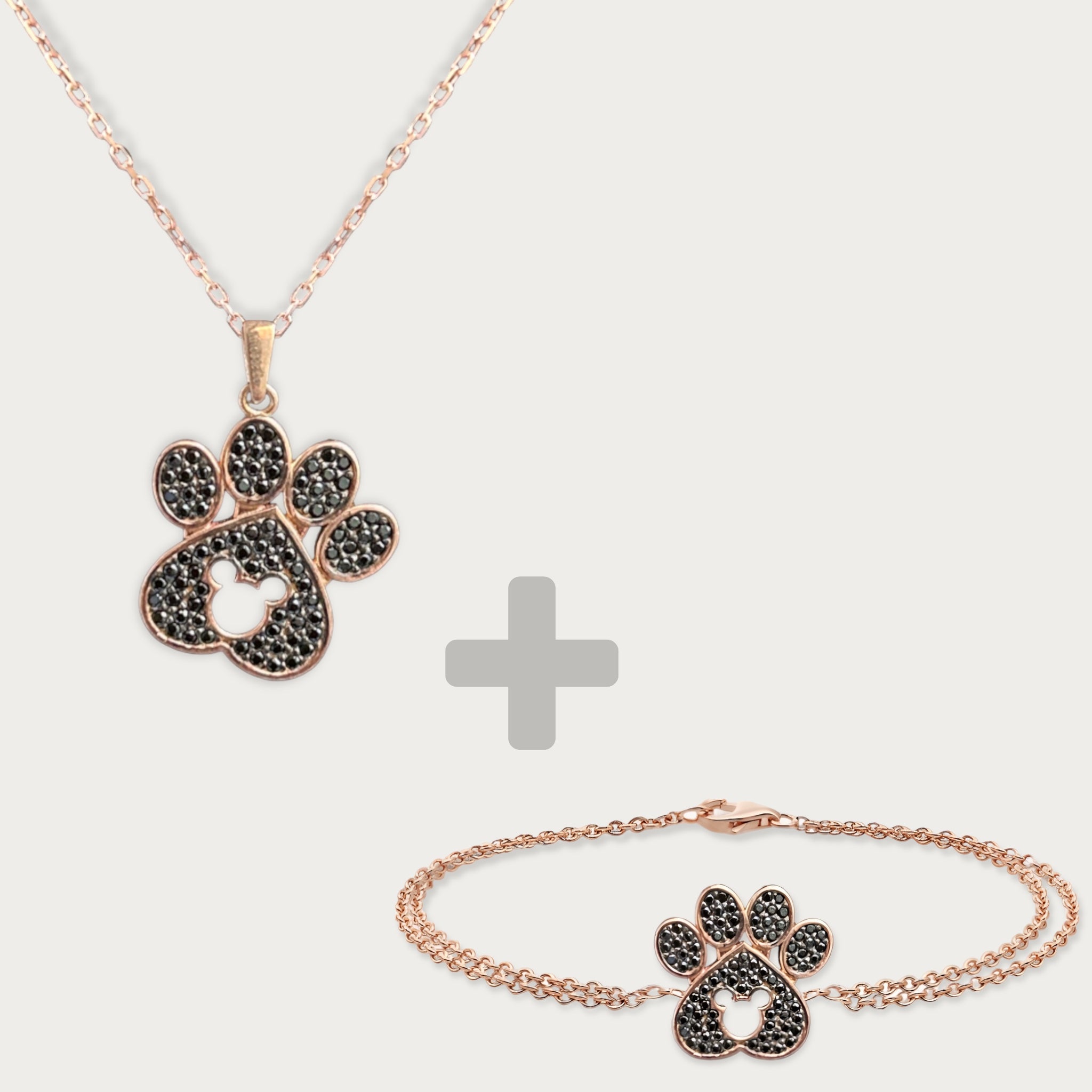 Black Mickey Mouse Paw Necklace Bracelet Set