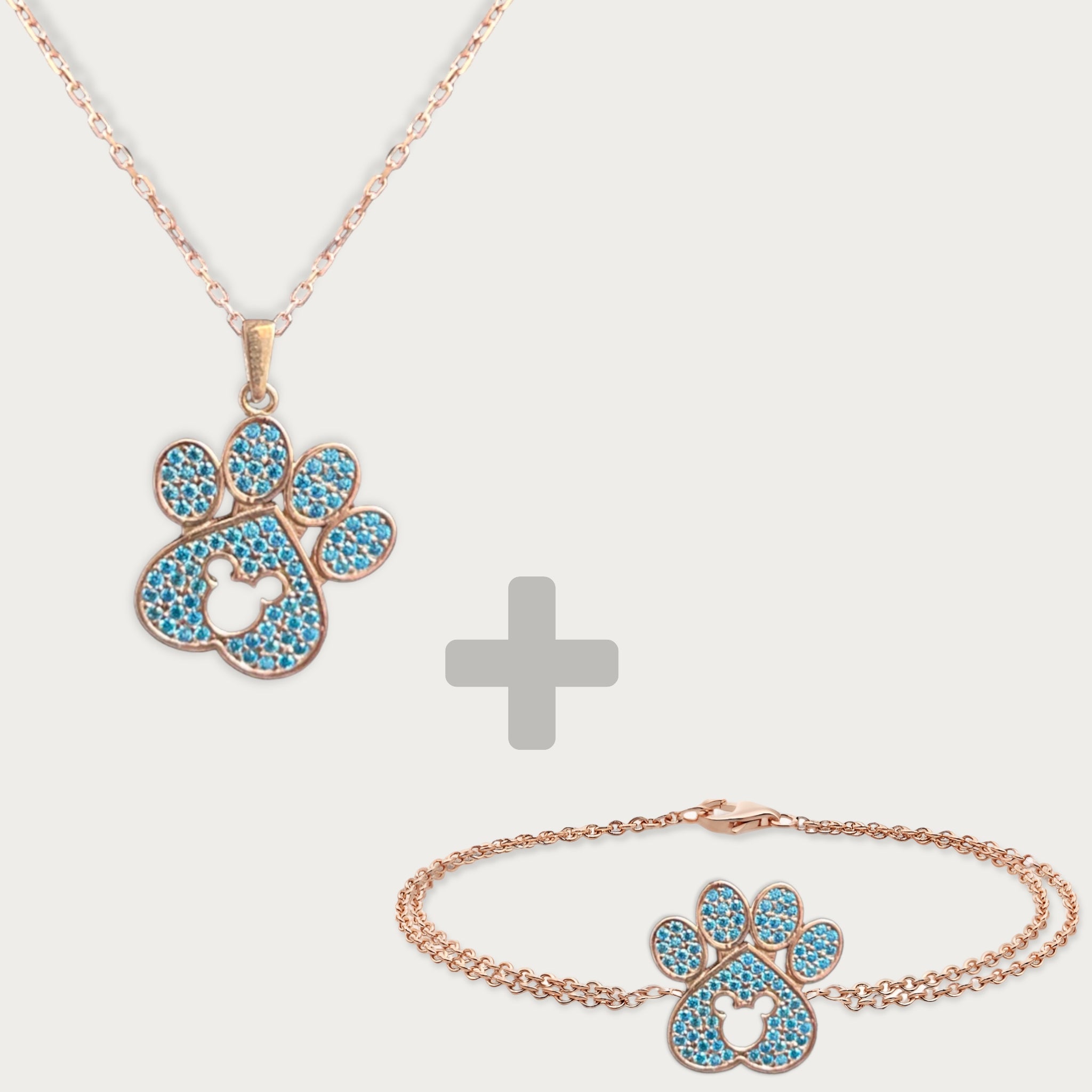 Blue Mickey Mouse Paw Necklace Bracelet Set